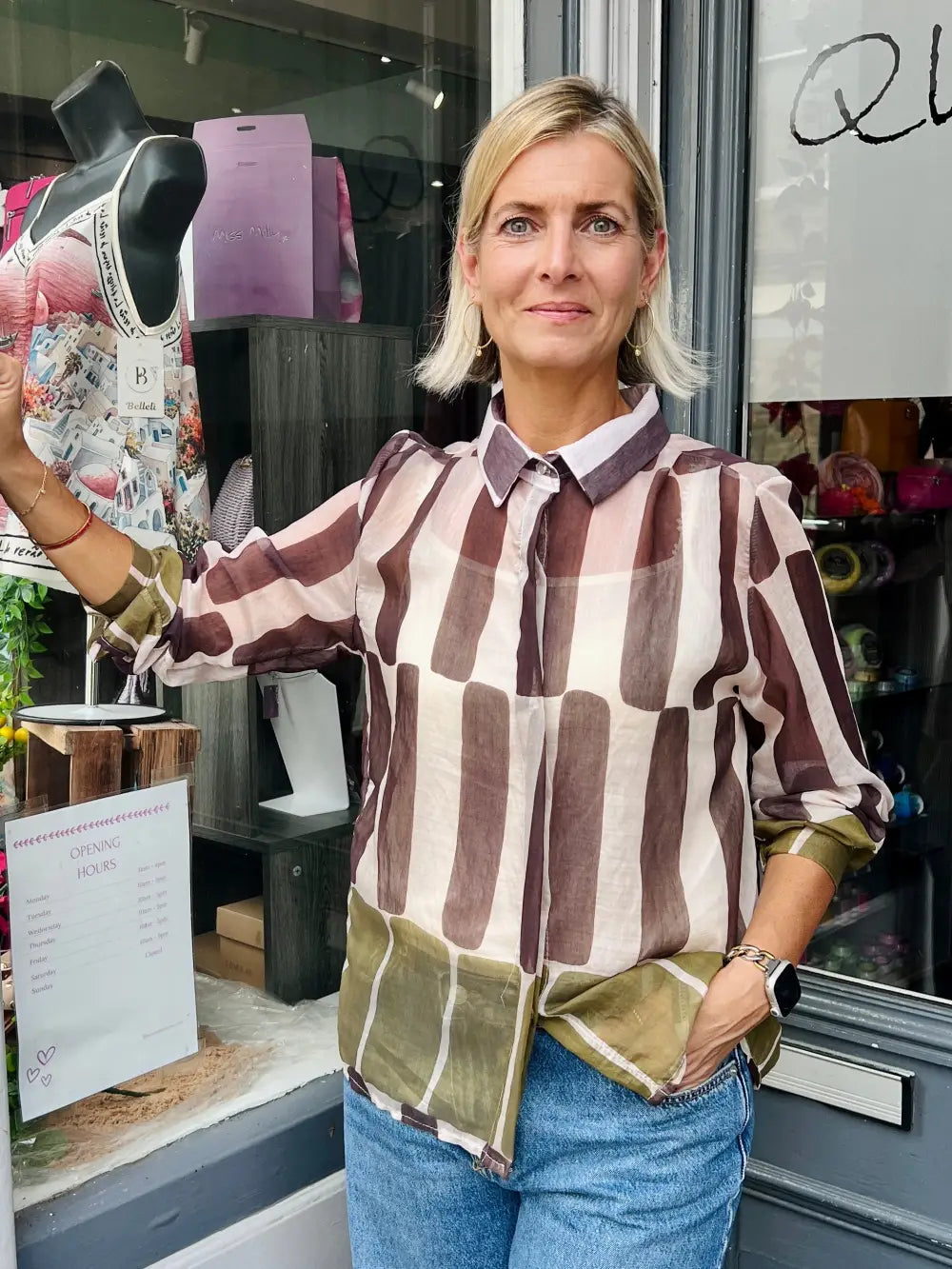 Jemma Geometric Block Blouse BROWN/OLIVE