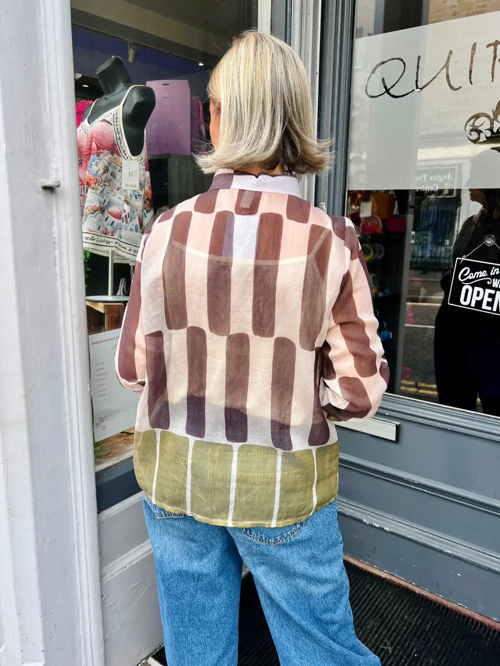 Jemma Geometric Block Blouse BROWN/OLIVE
