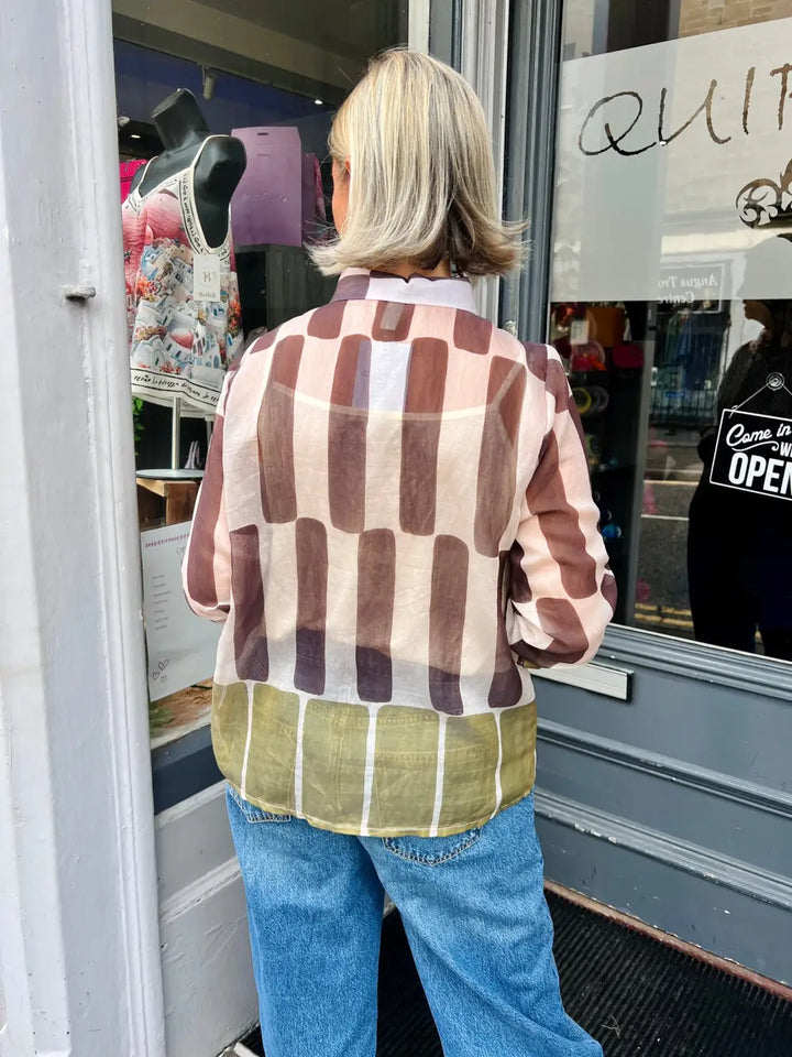Jemma Geometric Block Blouse BROWN/OLIVE