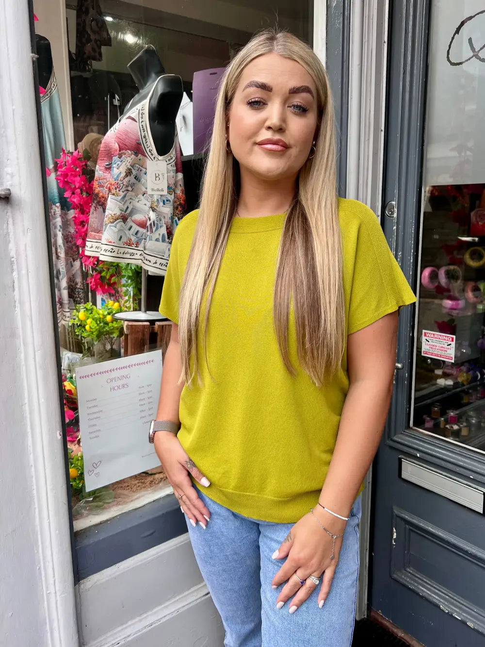 Jenna Fine Knit Short Sleeve Top APPLE