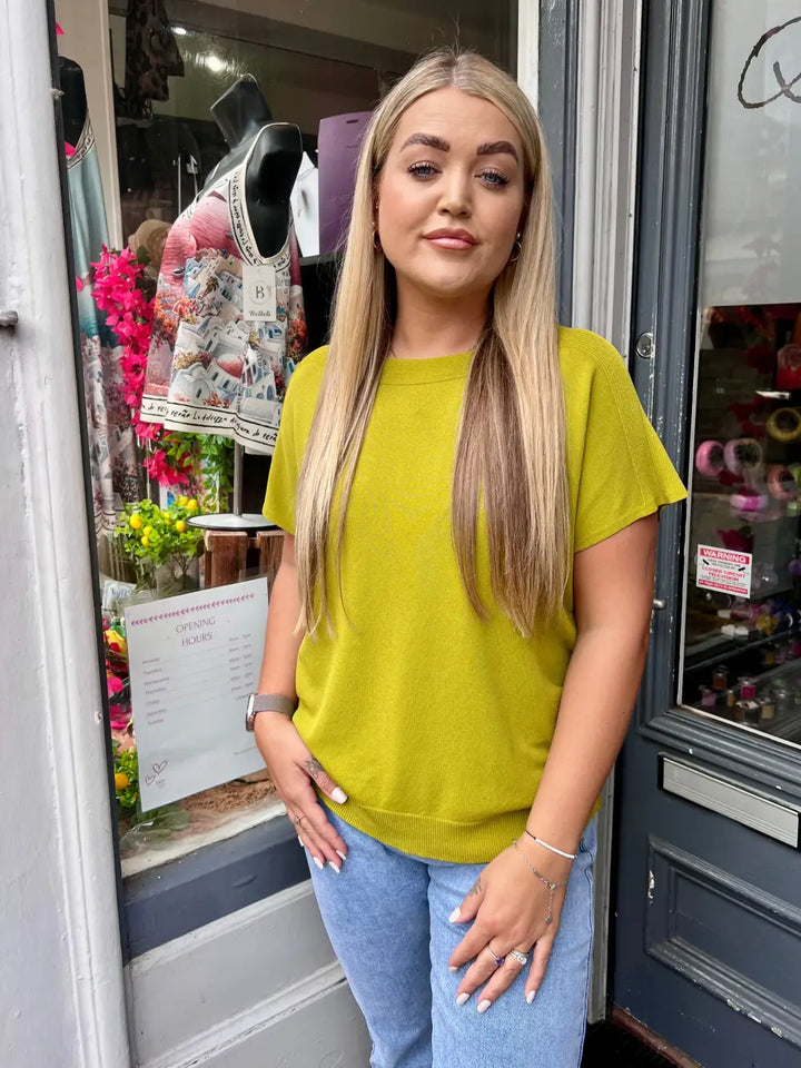 Jenna Fine Knit Short Sleeve Top APPLE
