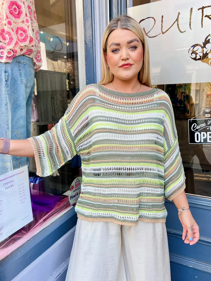 Jolene Stripey Top KHAKI - Knitwear