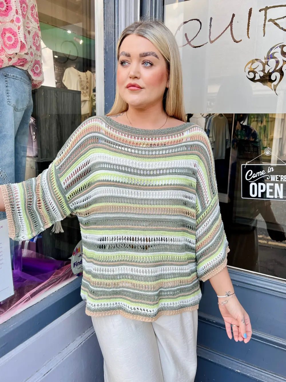 Jolene Stripey Top KHAKI - Knitwear
