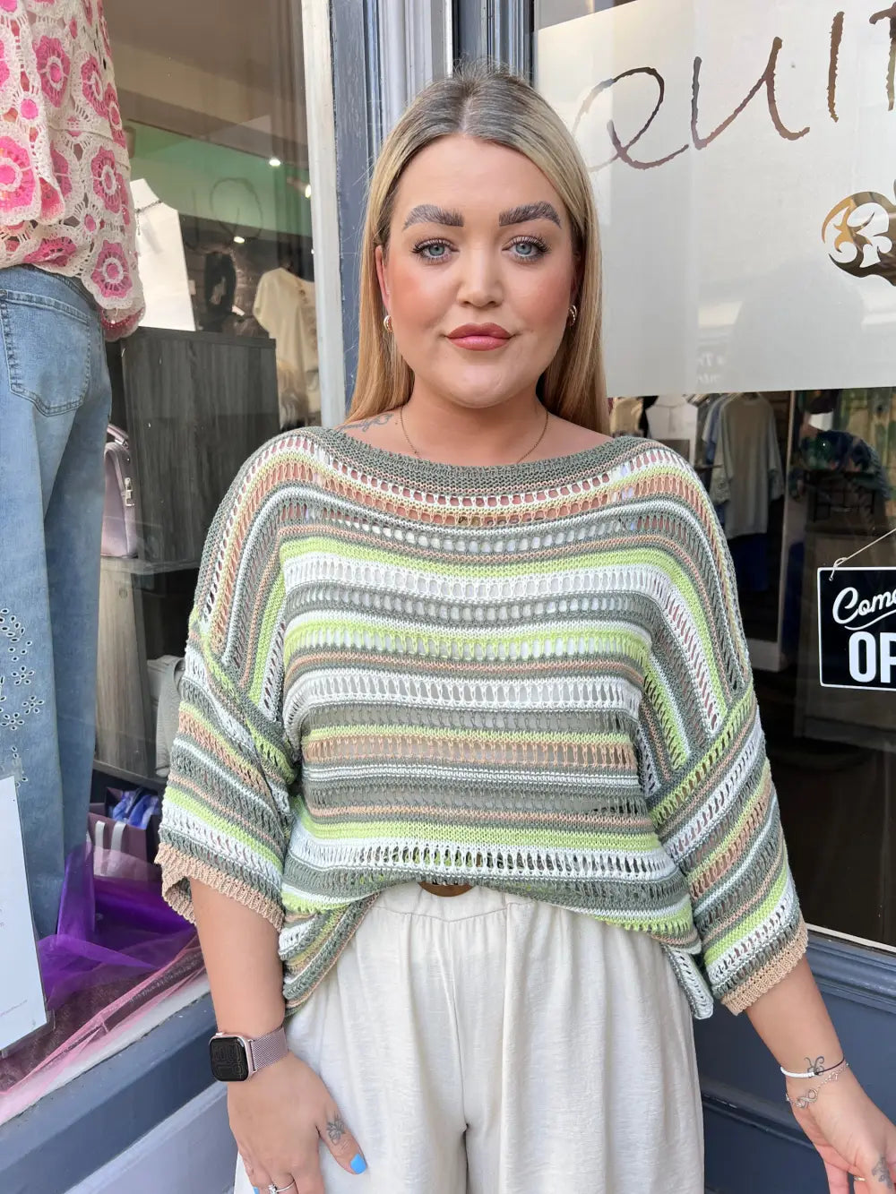 Jolene Stripey Top KHAKI - Knitwear