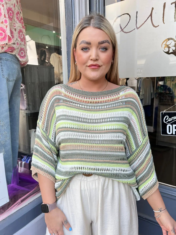 Jolene Stripey Top KHAKI - Knitwear