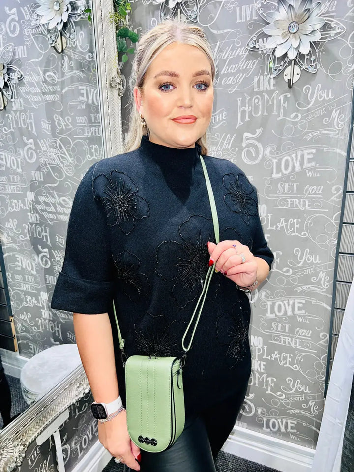 Julia Beaded Floral Jumper BLACK