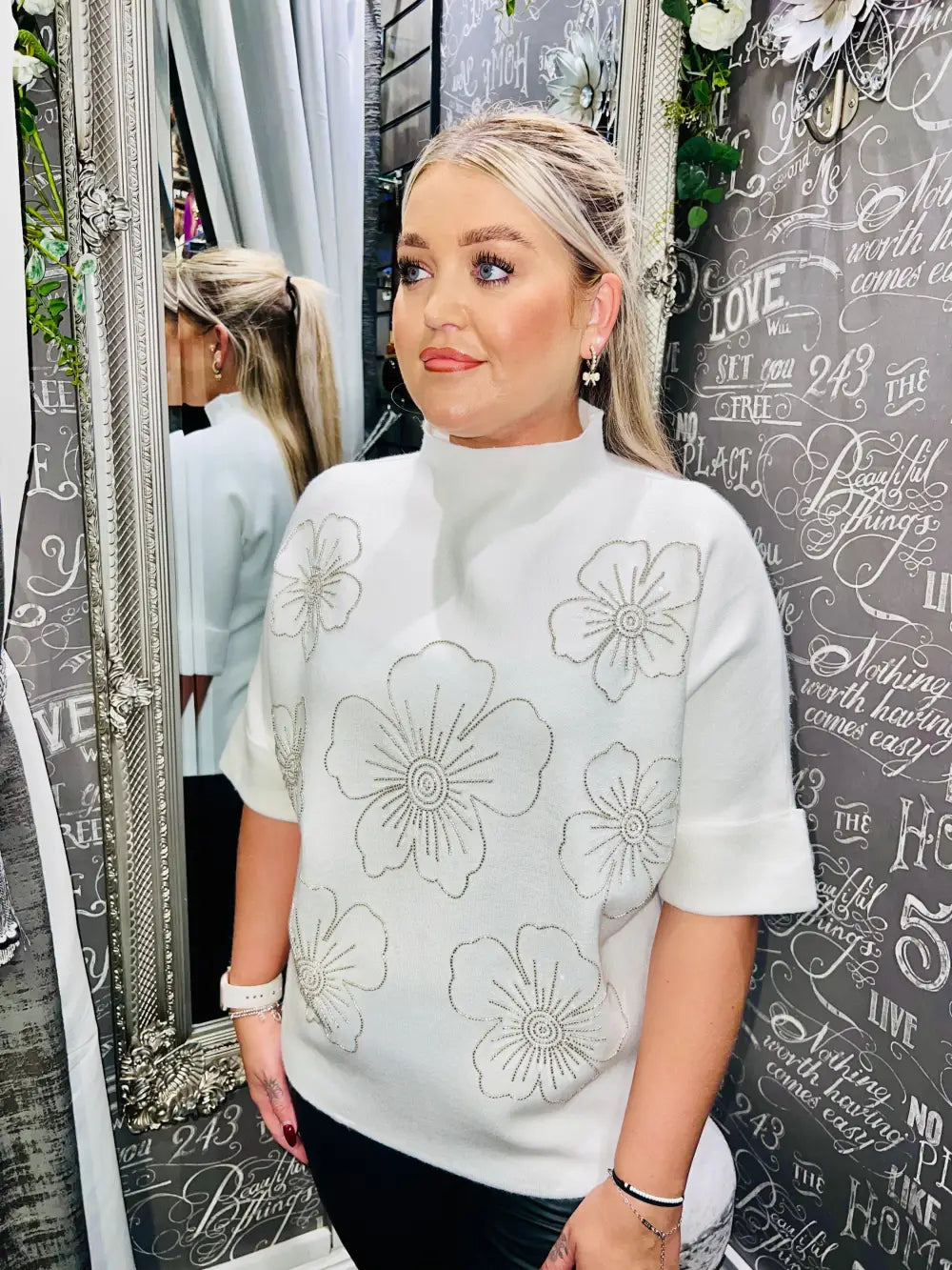 Julia Beaded Floral Jumper WINTER WHITE