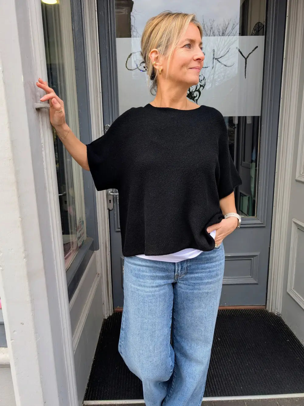 Karrie Short Sleeve Fine Knit BLACK