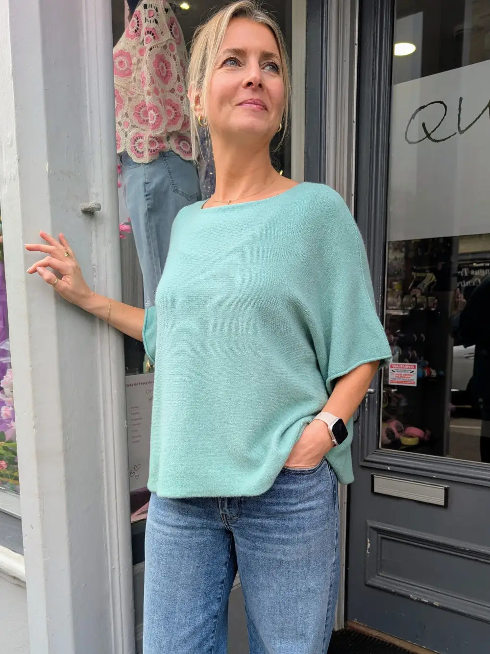 Karrie Short Sleeve Fine Knit SEA GREEN