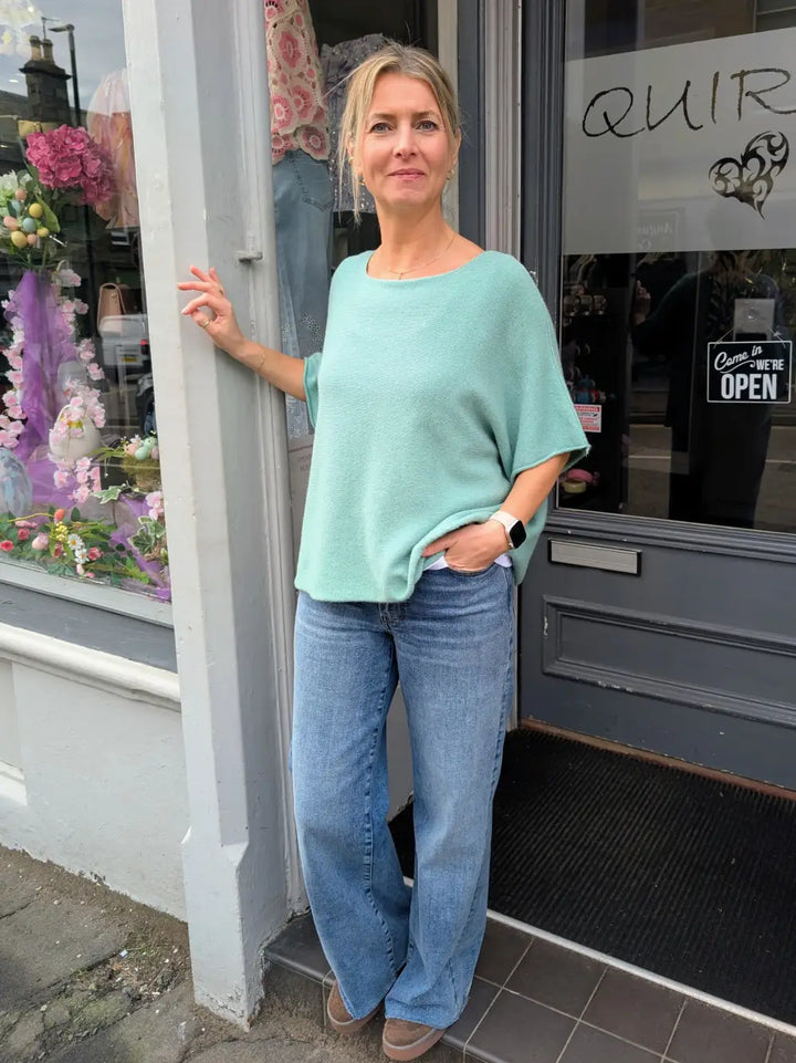 Karrie Short Sleeve Fine Knit SEA GREEN