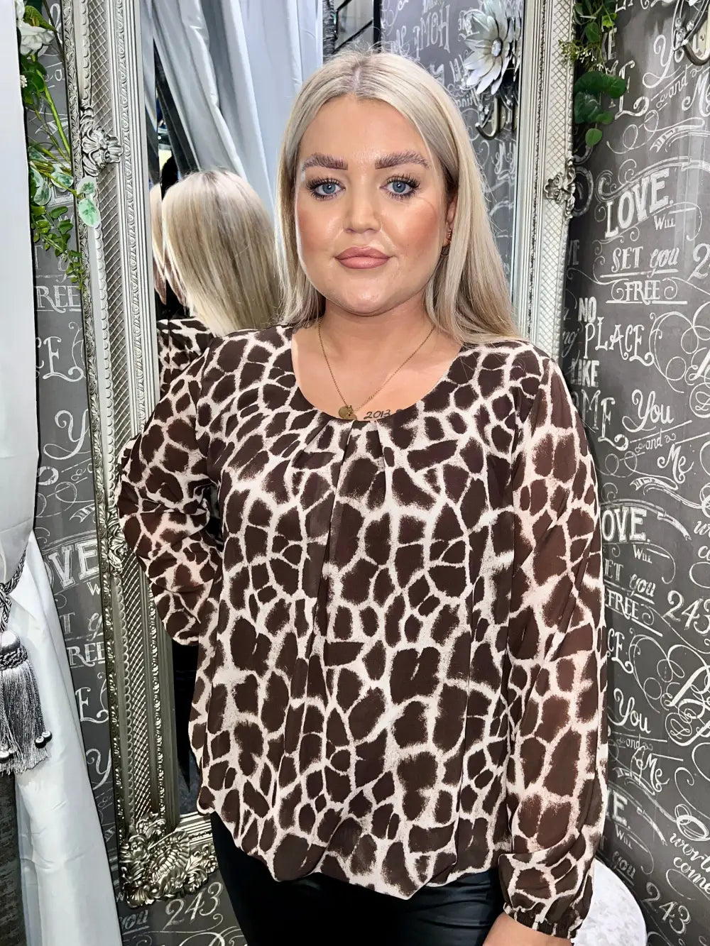 Kasey Animal Print Bubblehem Top BROWN