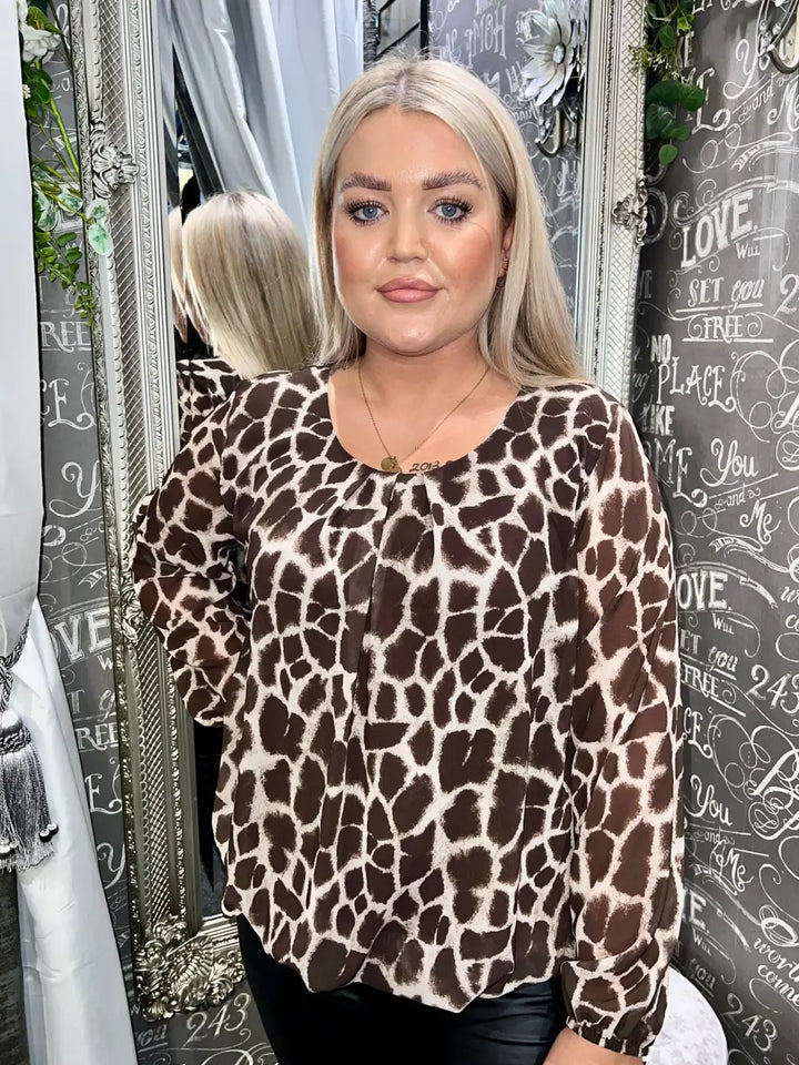 Kasey Animal Print Bubblehem Top BROWN