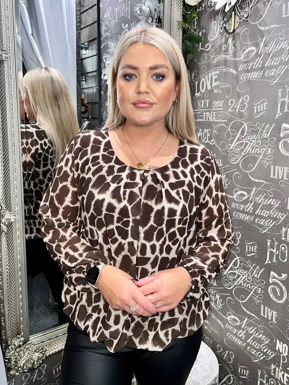 Kasey Animal Print Bubblehem Top BROWN