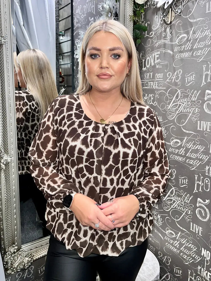 Kasey Animal Print Bubblehem Top BROWN