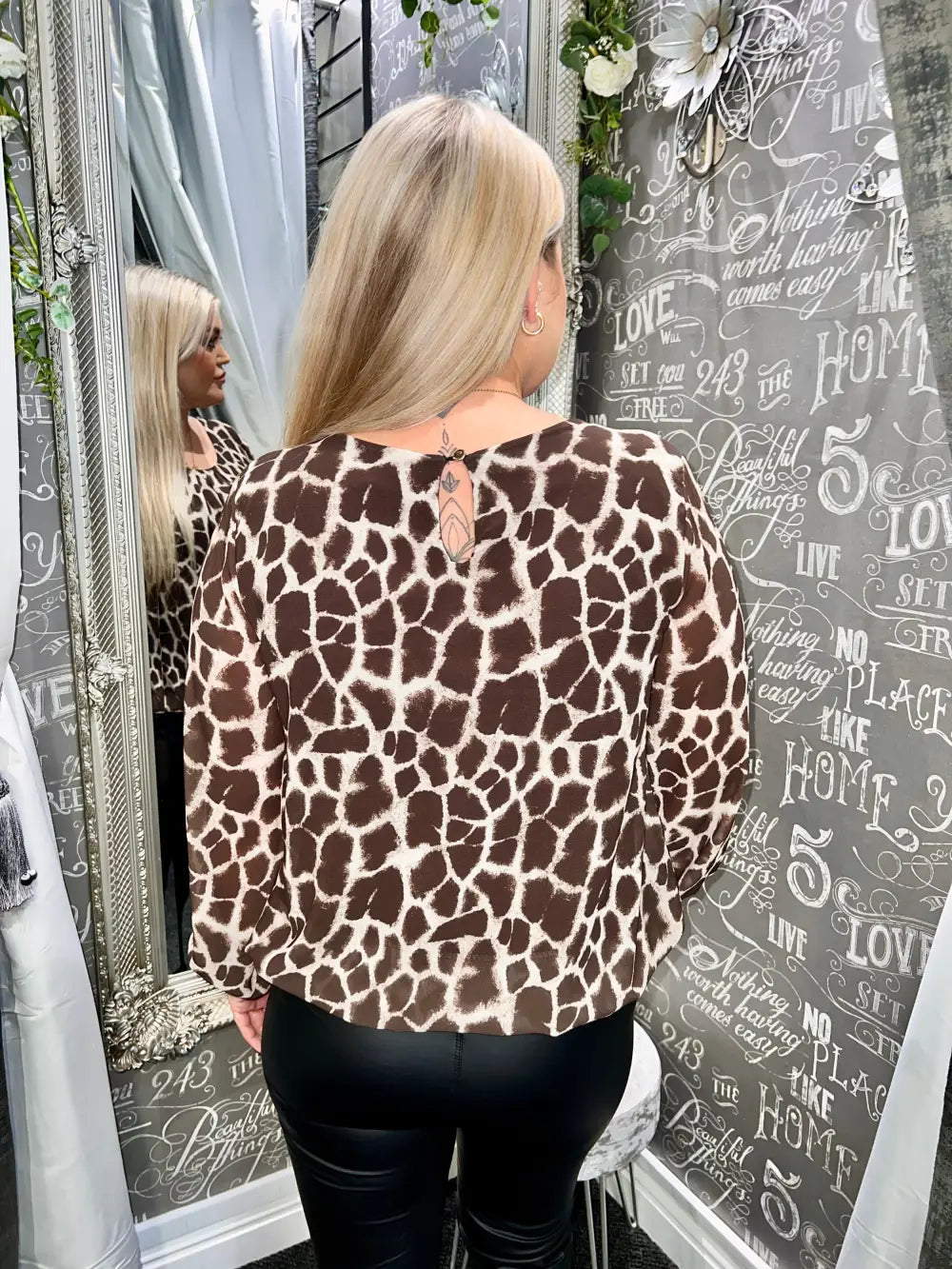 Kasey Animal Print Bubblehem Top BROWN