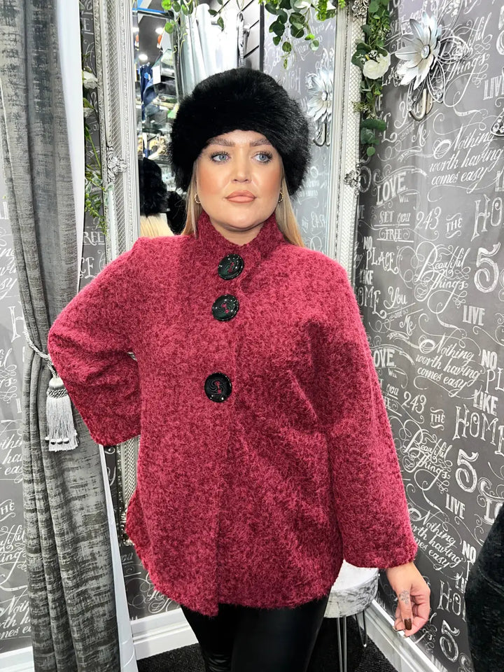 Katrina Large Button Boucle Coat WINE