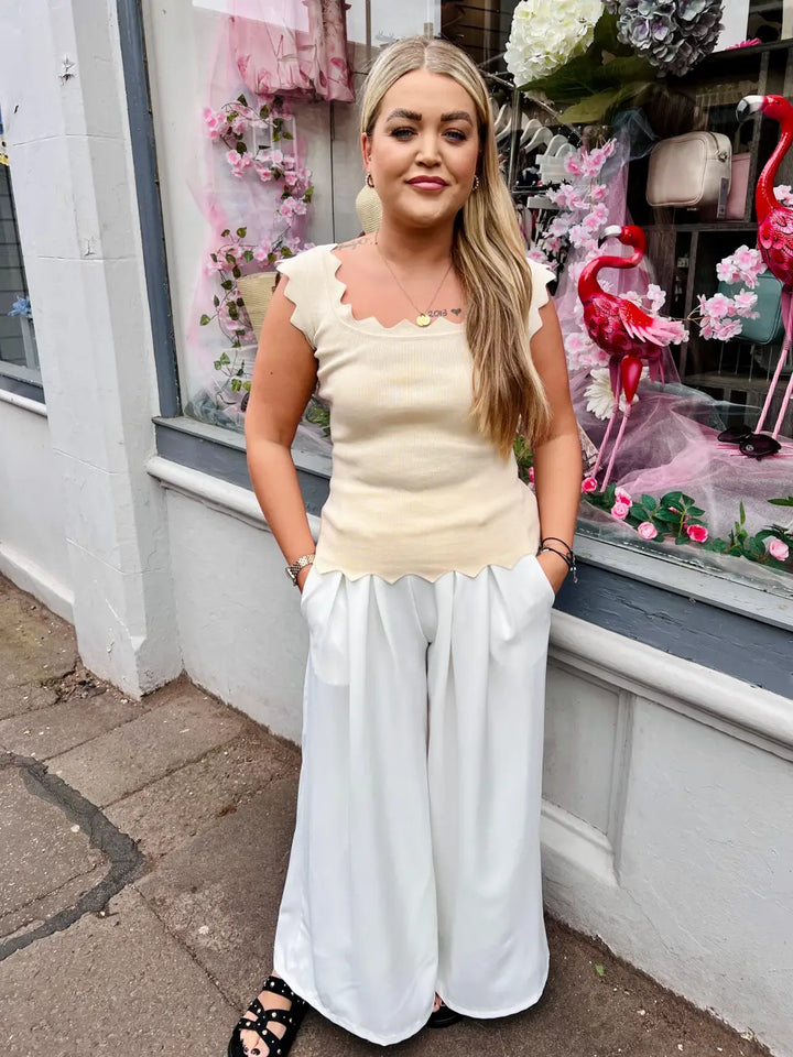 Katvia Knitted Scalloped Top BEIGE