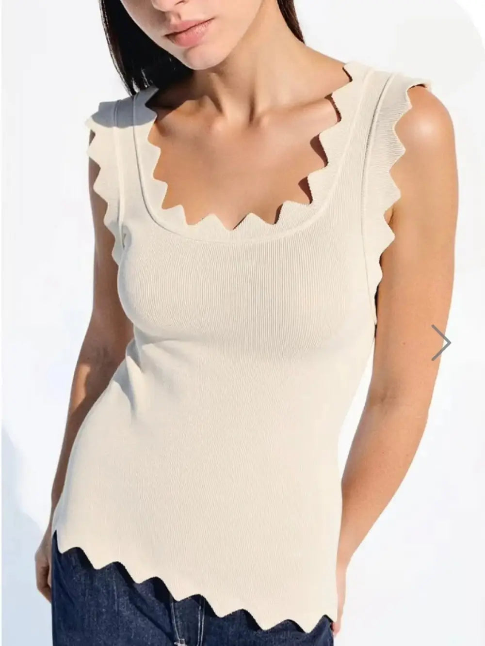 Katvia Knitted Scalloped Top BEIGE