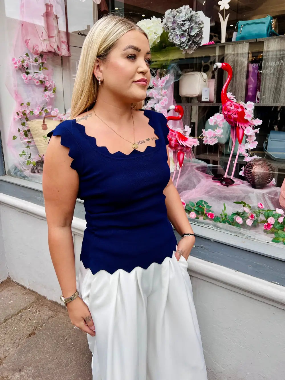Katvia Knitted Scalloped Top NAVY