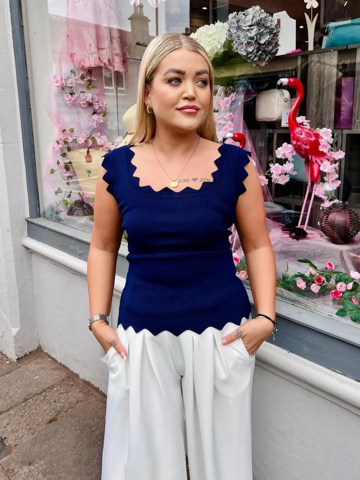Katvia Knitted Scalloped Top NAVY