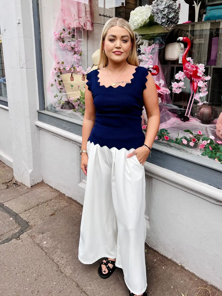 Katvia Knitted Scalloped Top NAVY