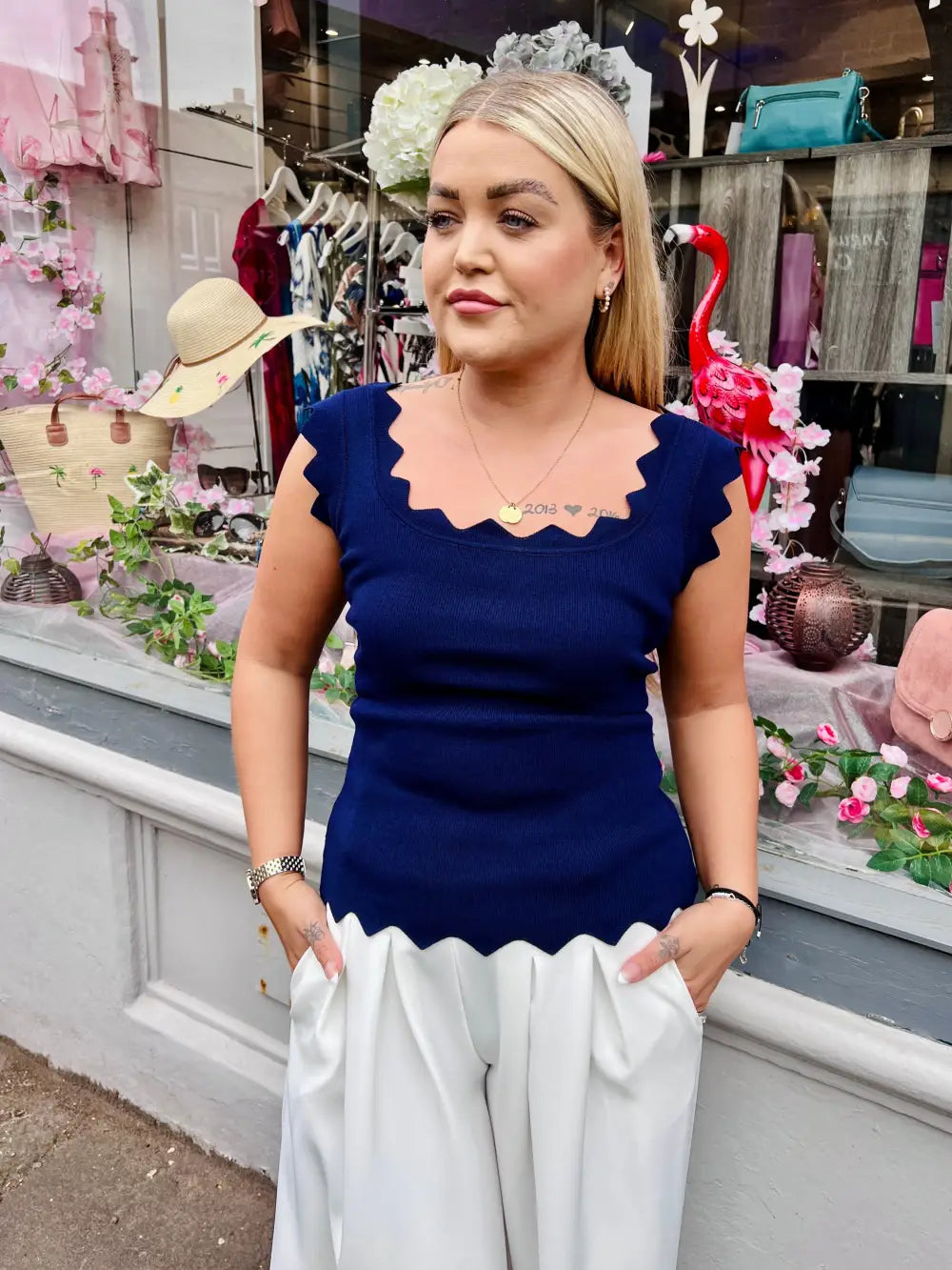 Katvia Knitted Scalloped Top NAVY - S/M