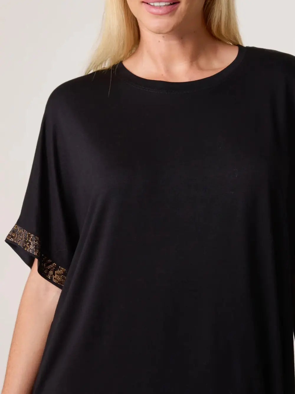Kaycee Diamante Sleeve T Shirt BLACK