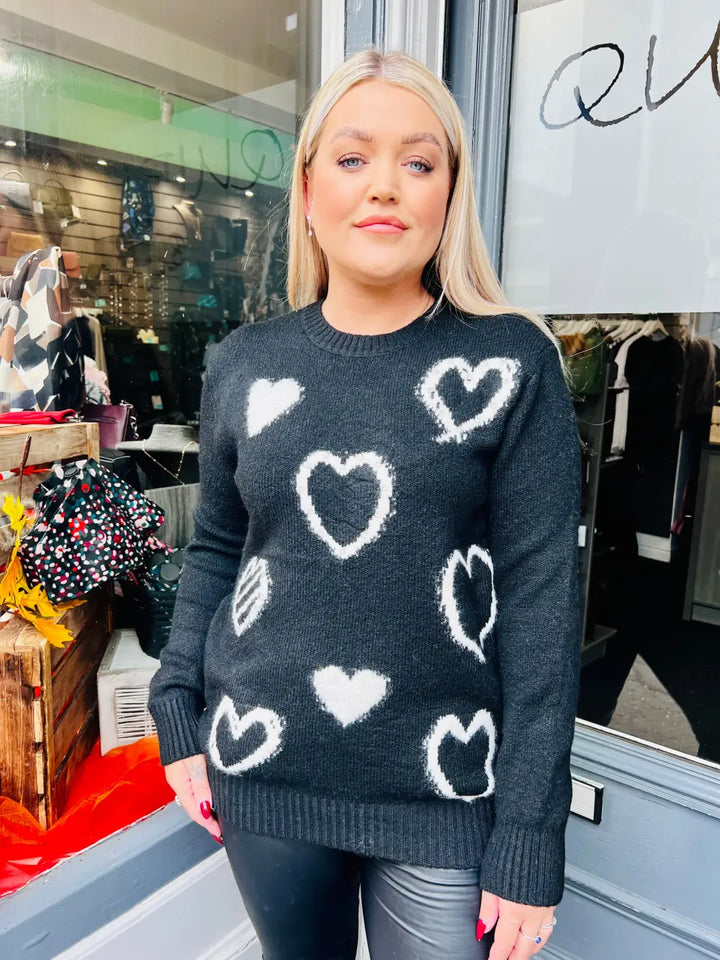 Keira Diamante Heart Jumper BLACK