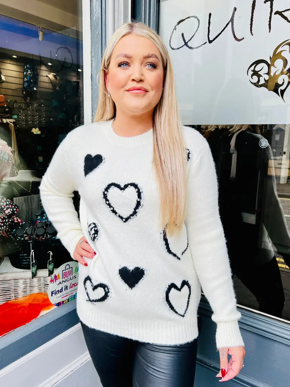 Keira Diamante Heart Jumper CREAM