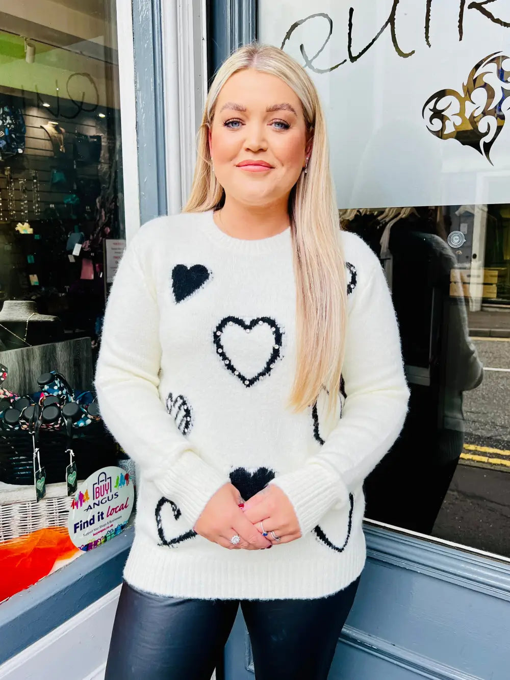 Keira Diamante Heart Jumper CREAM