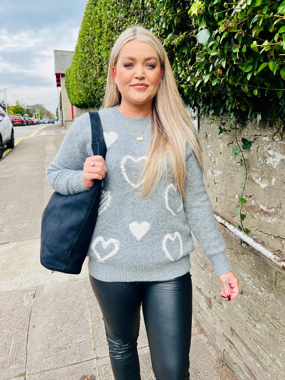Keira Diamante Heart Jumper GREY