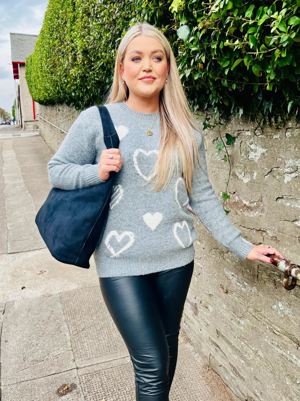 Keira Diamante Heart Jumper GREY