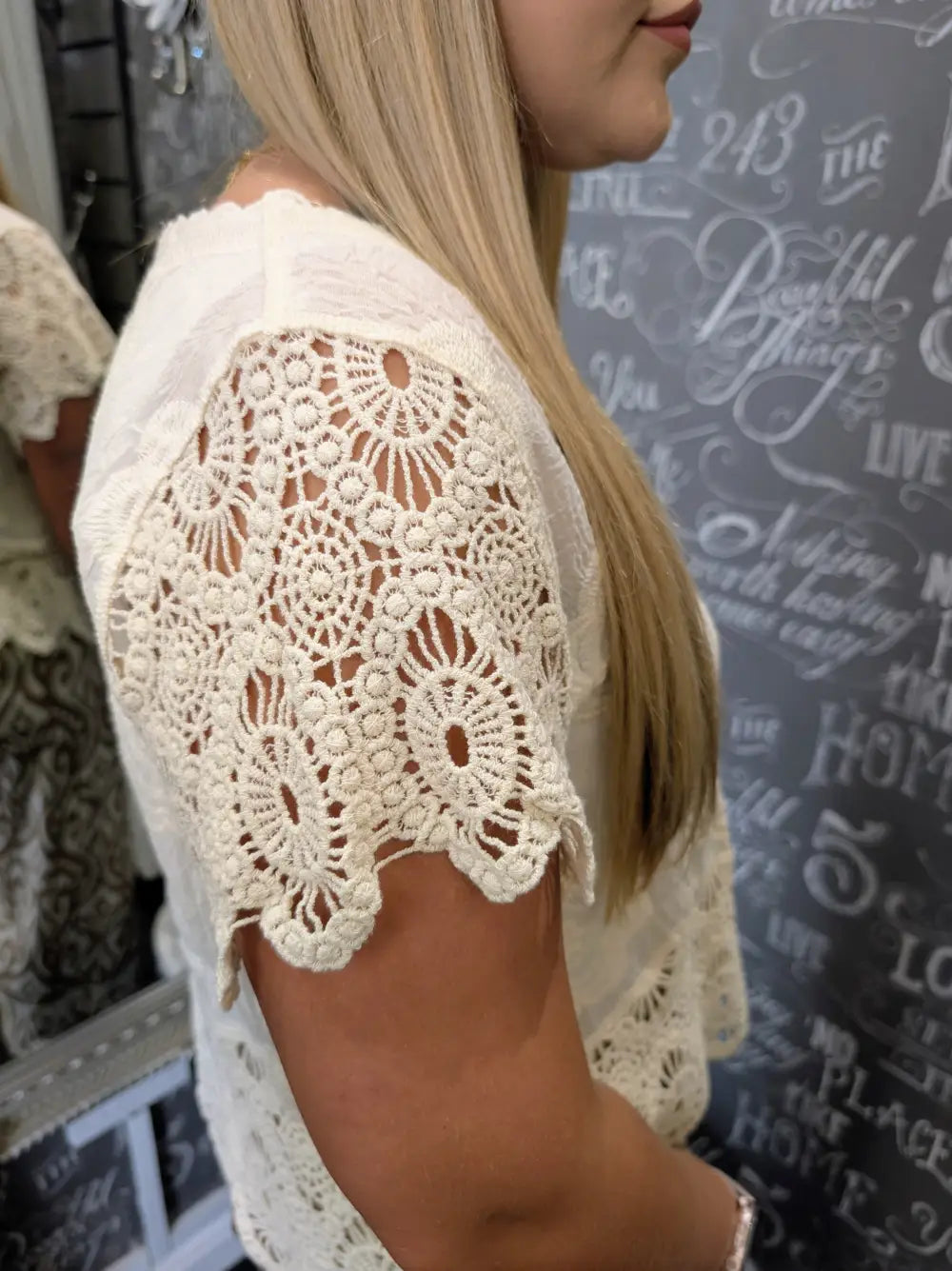 Kendra Crochet Sleeve Top CREAM