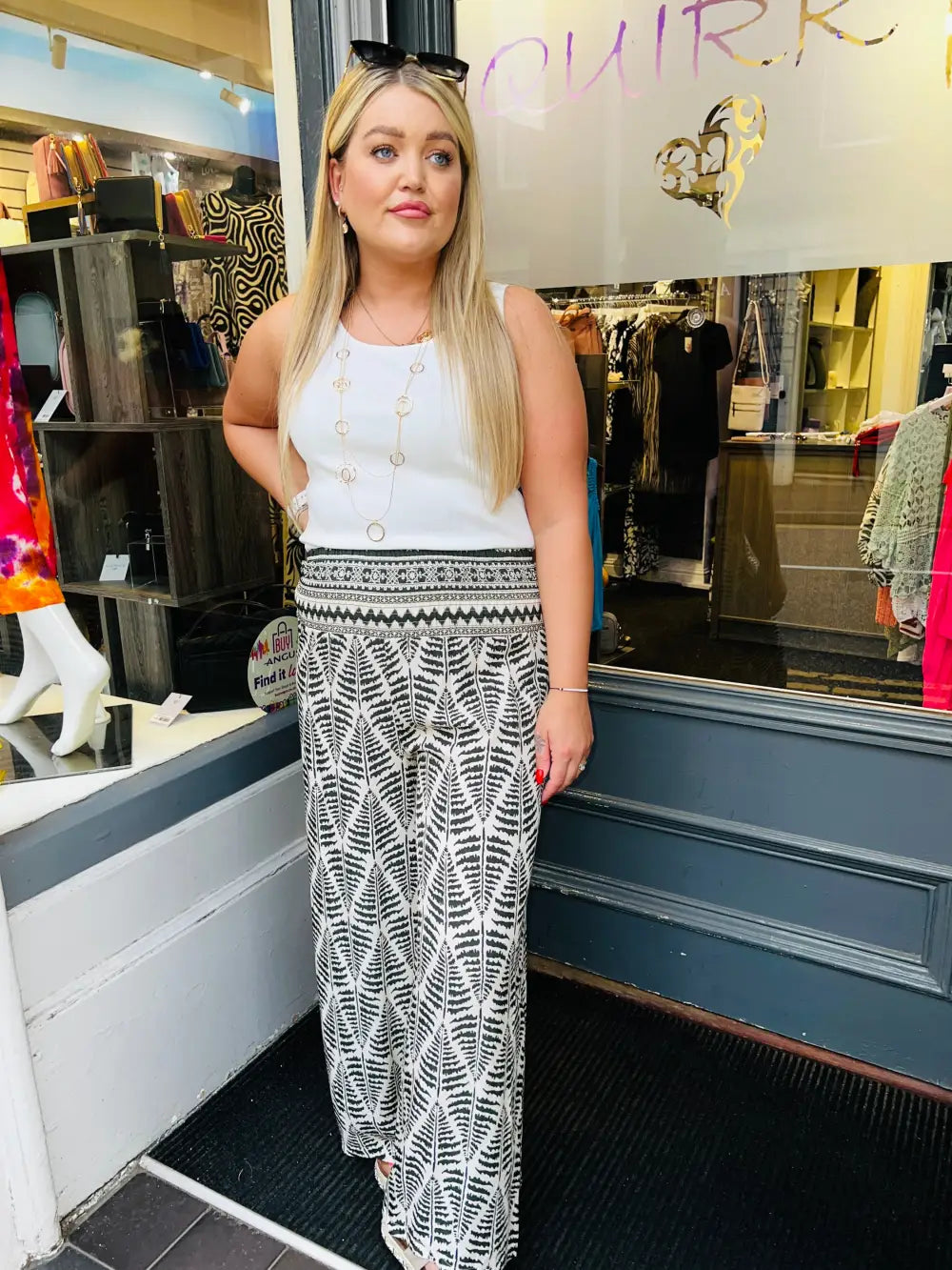 Kenzie Leaf Print Palazzos DARK KHAKI