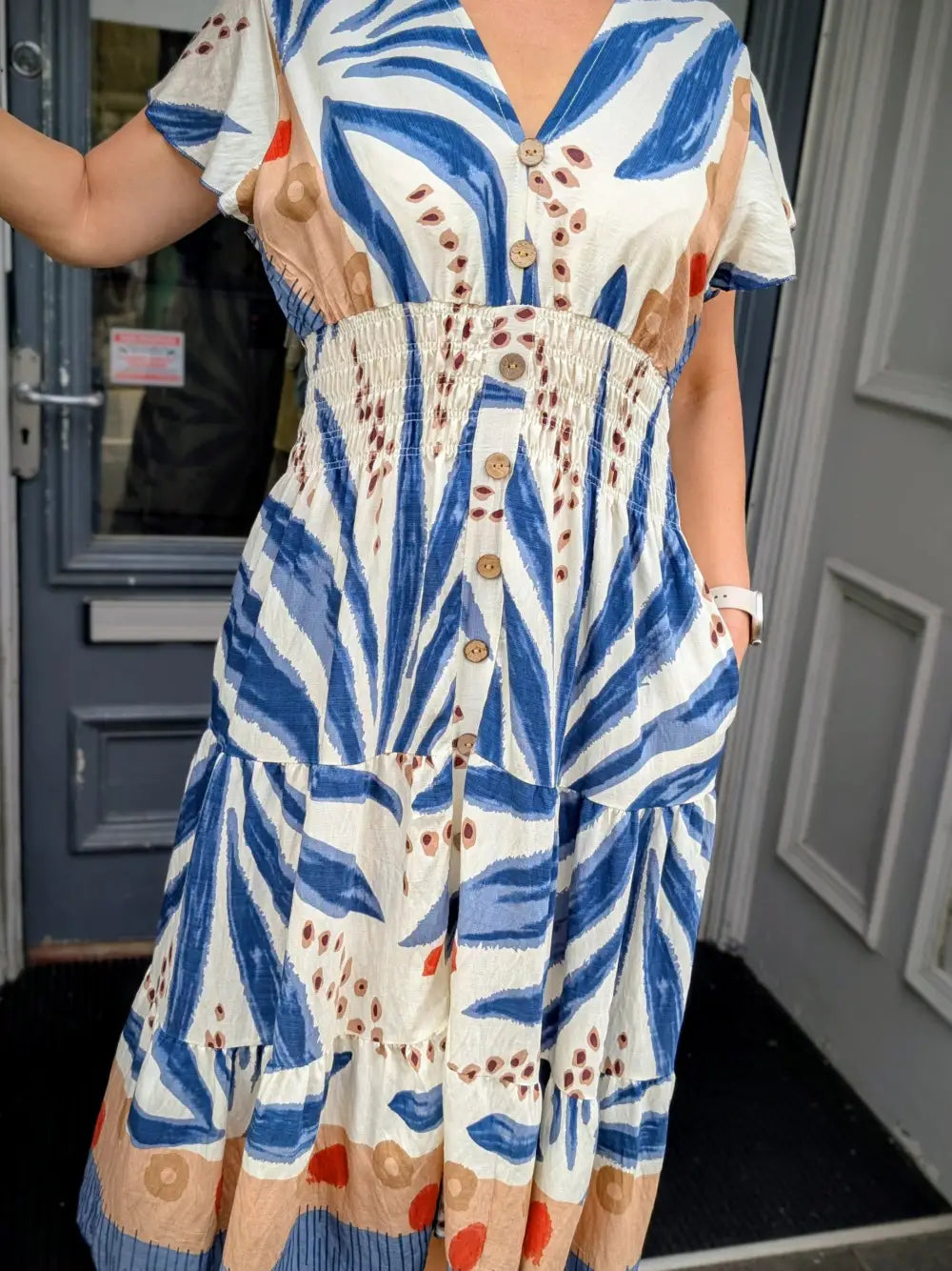 Kenzie V-Neck Midi Dress BLUE