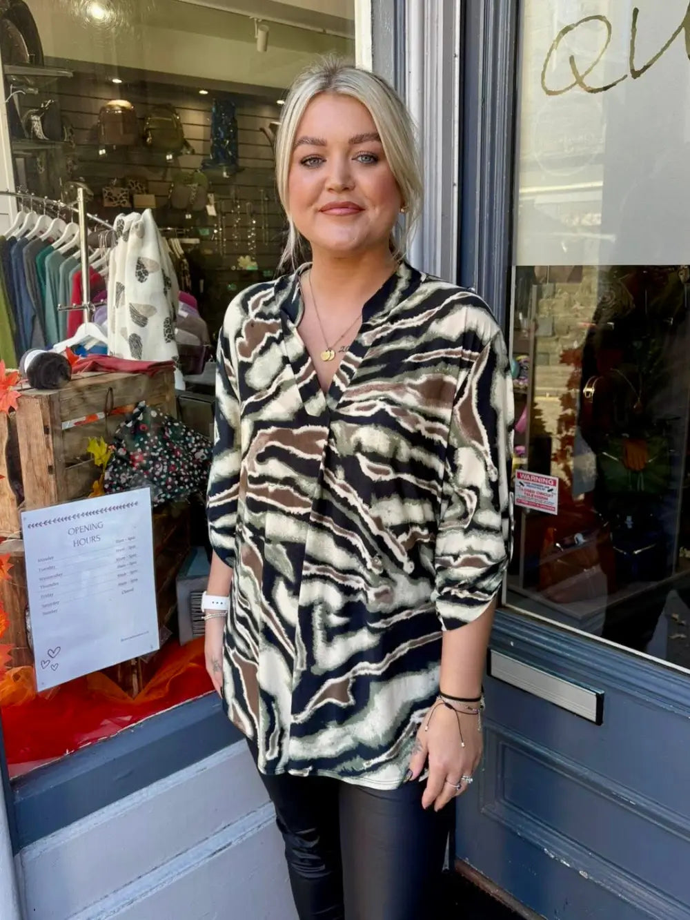 Kienna Abstract Animal Print Top KHAKI