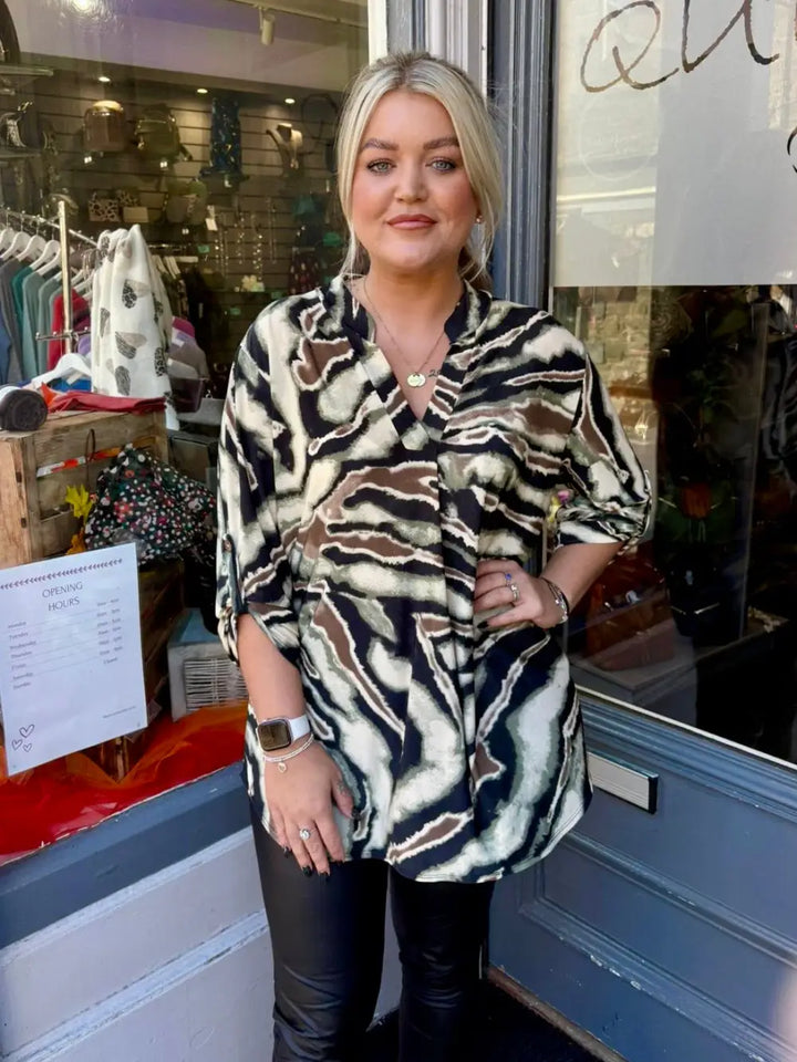 Kienna Abstract Animal Print Top KHAKI