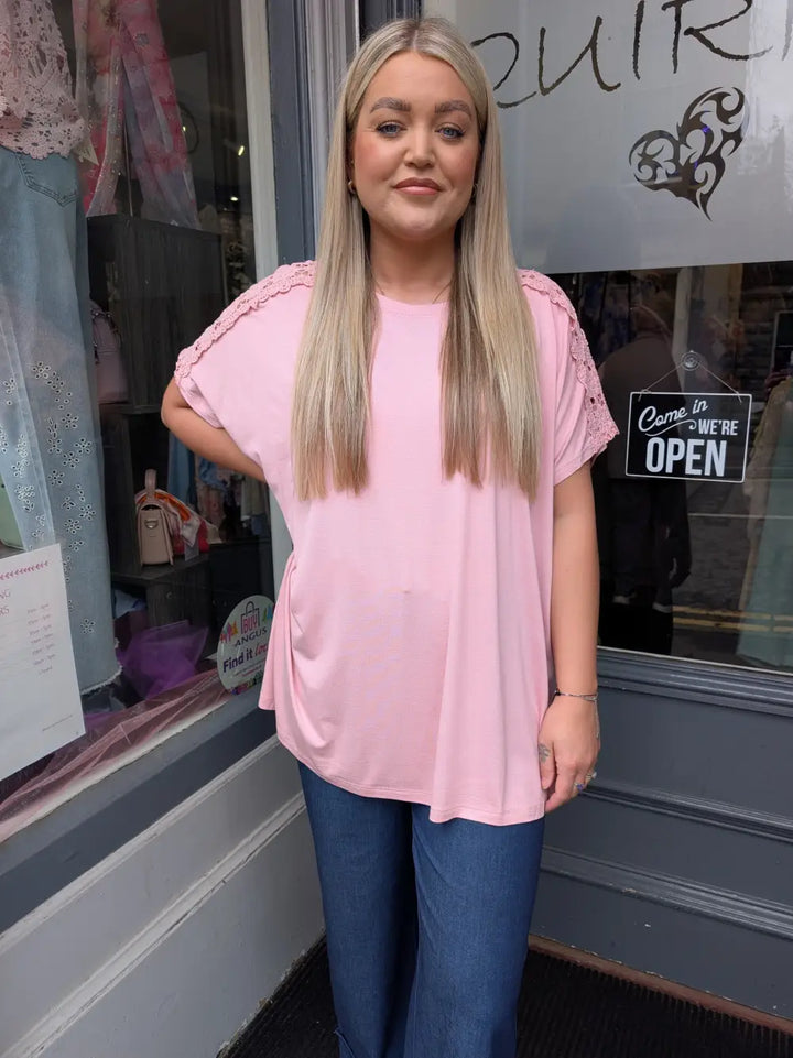 Kourtney Crochet Sleeve T Shirt DUSKY PINK