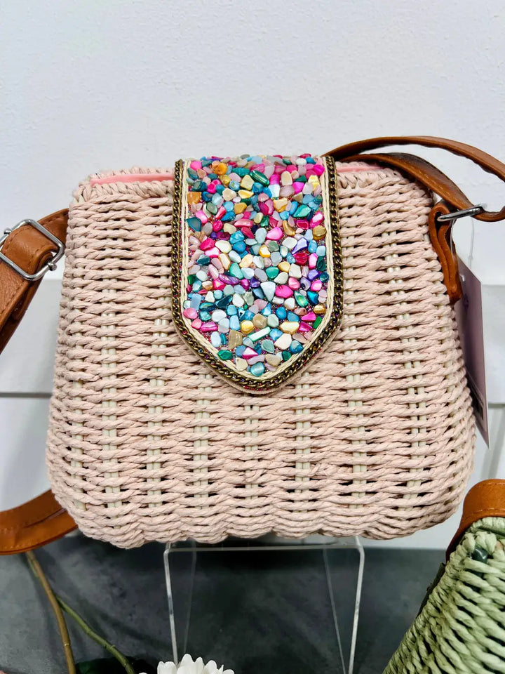 Krystal Pebble Straw Bag DUSKY PINK