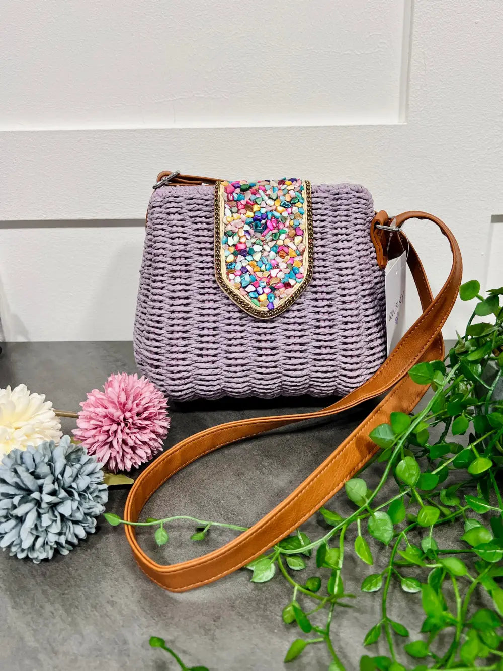 Krystal Pebble Straw Bag LILAC