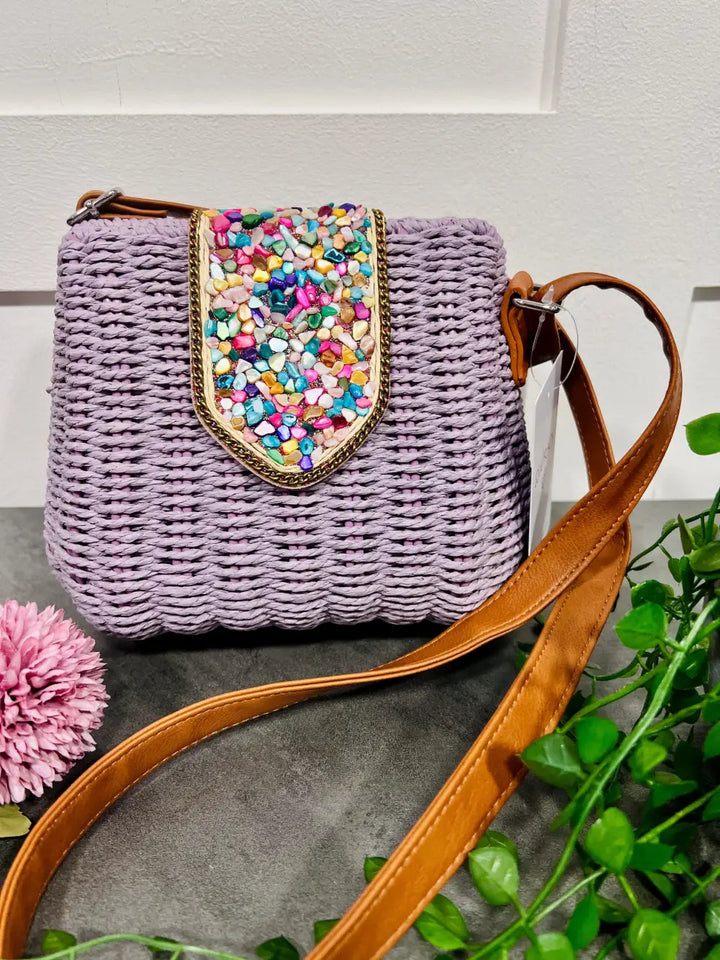 Krystal Pebble Straw Bag LILAC