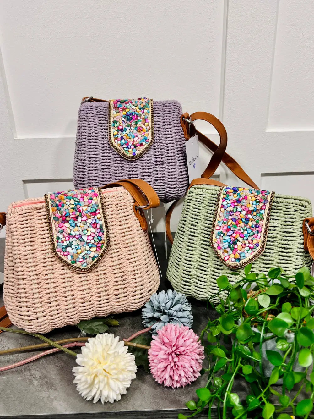Krystal Pebble Straw Bag SAGE