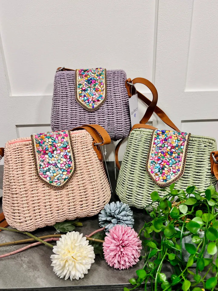 Krystal Pebble Straw Bag SAGE