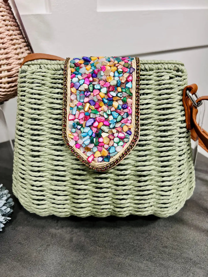 Krystal Pebble Straw Bag SAGE