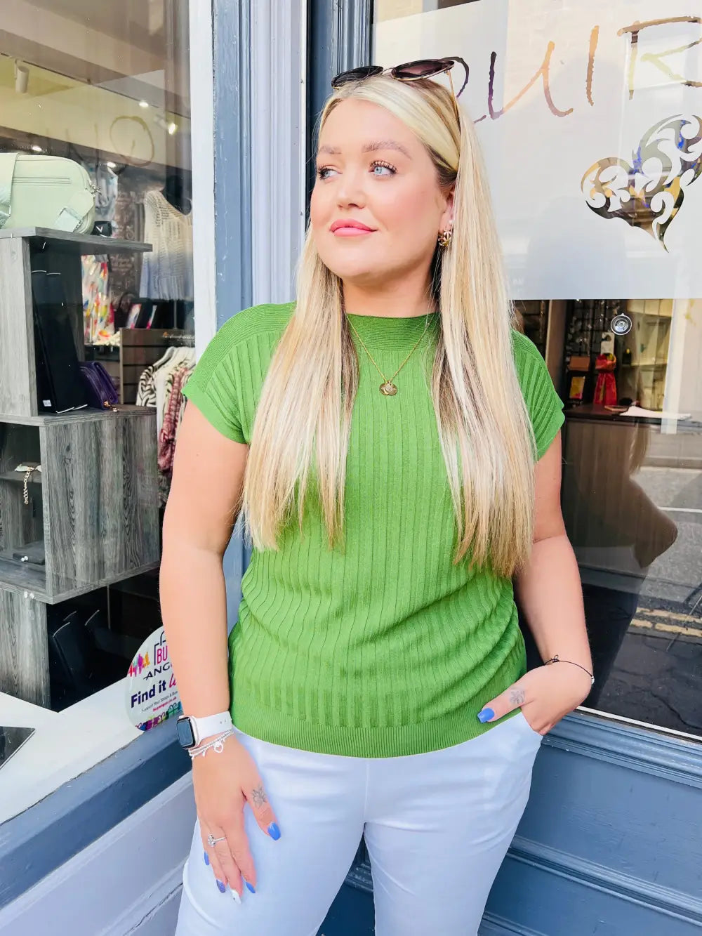 Kylie Fine Knit T-Shirt APPLE GREEN