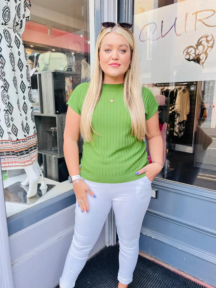 Kylie Fine Knit T-Shirt APPLE GREEN
