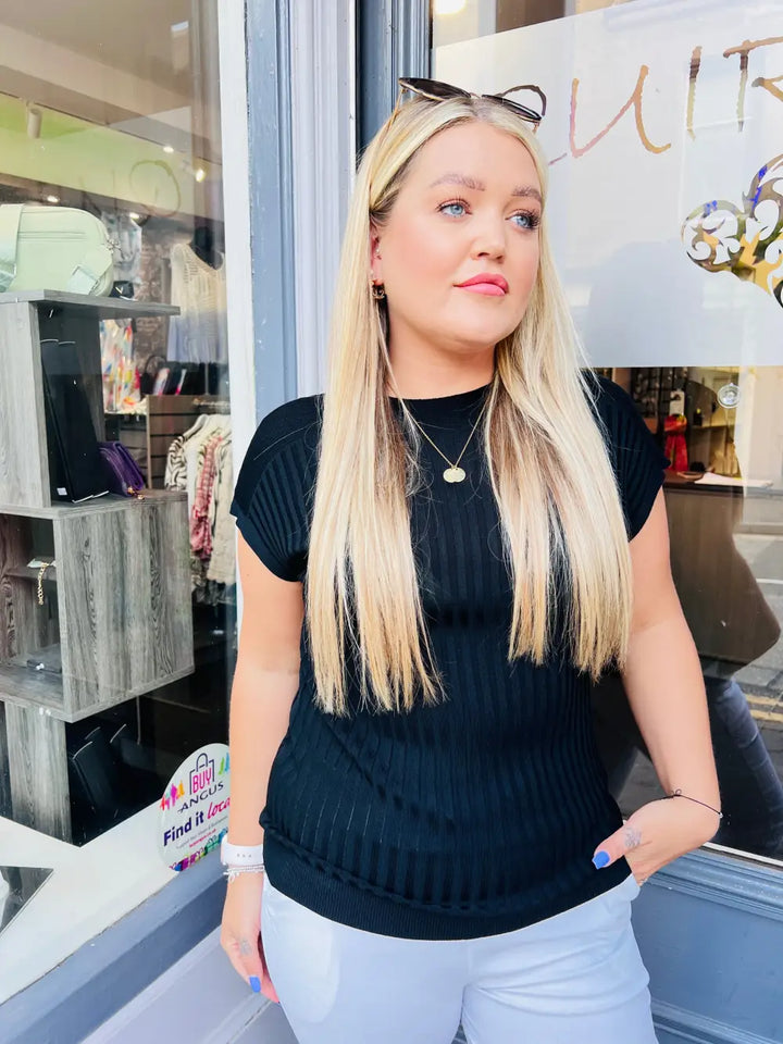 Kylie Fine Knit T-Shirt BLACK