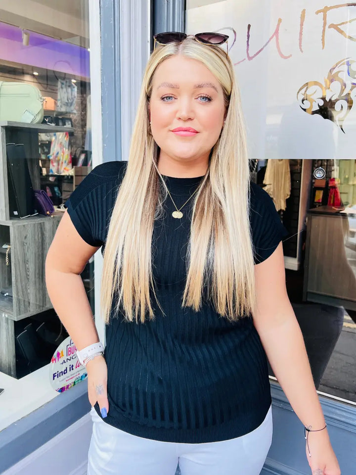 Kylie Fine Knit T-Shirt BLACK