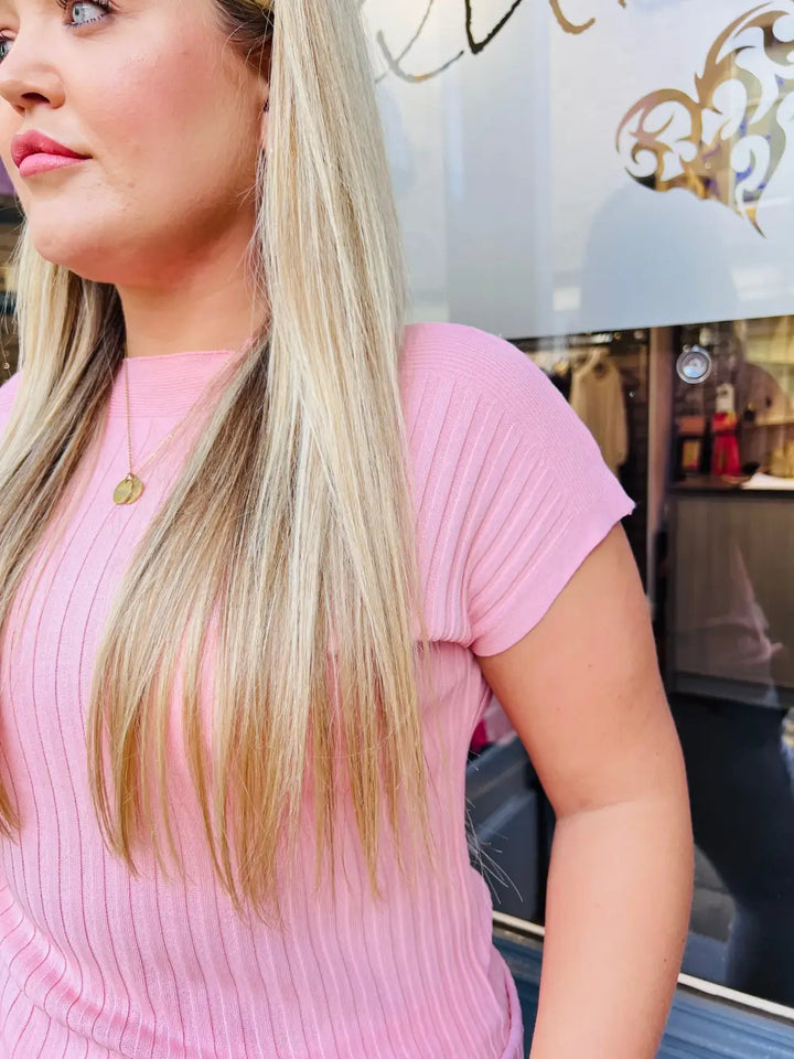 Kylie Fine Knit T-Shirt PALE PINK