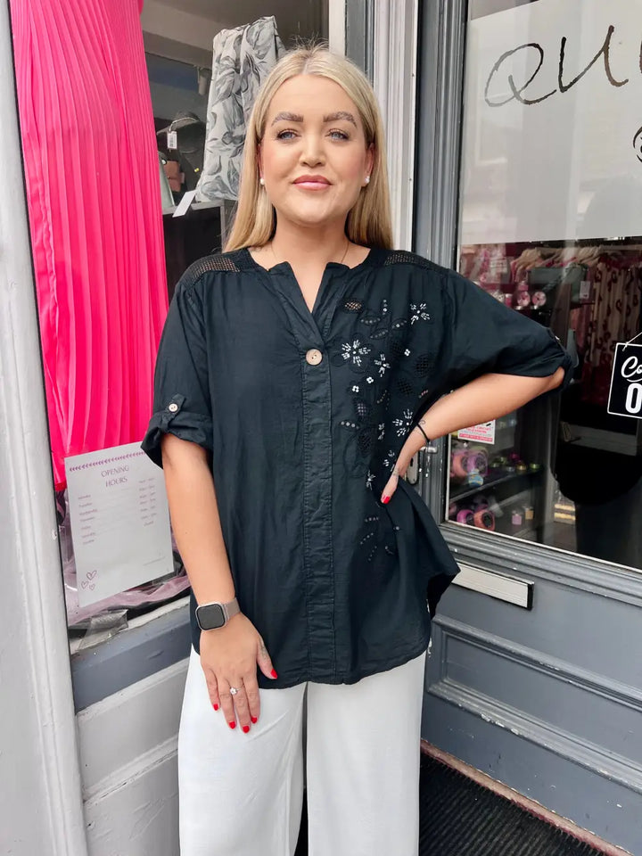 Layla Embroidered Top BLACK
